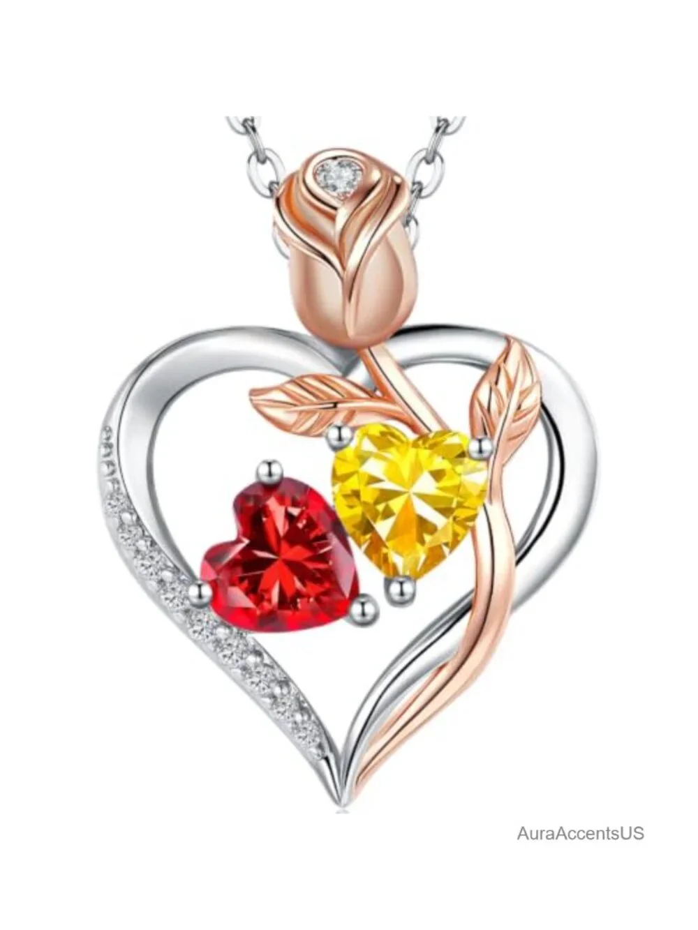 Sterling Silver Heart Birthstone Pendant Necklace, 18K White Gold Plated